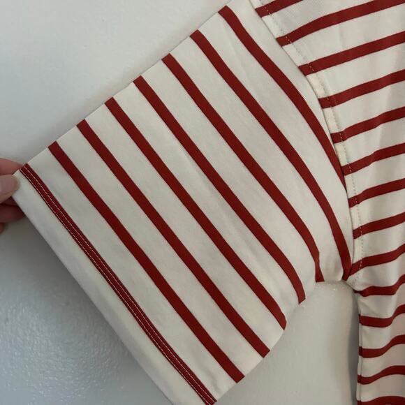 Madewell Women's Everyday Short Sleeve Boxy Crop Tee Stripe Lighthouse Red M New - Picture 4 of 7